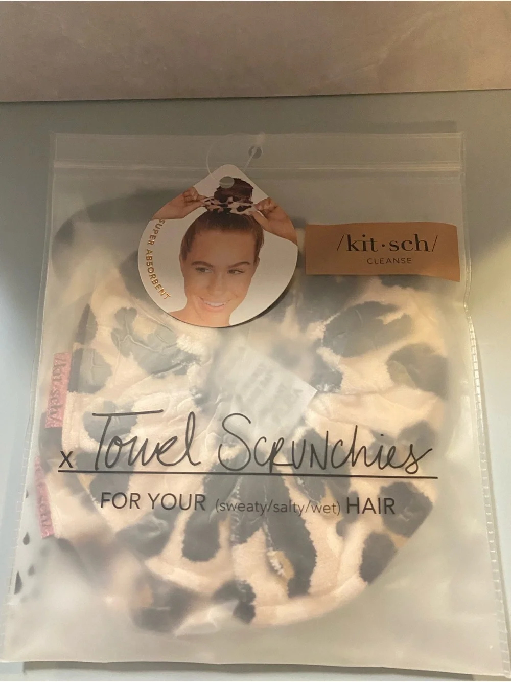 Kitsch Leopard Print Towel Scrunchie — Beige & Black